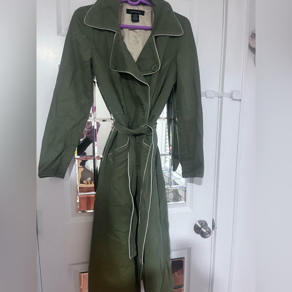 Calvin Kline  , green soft trench coat - winter . Size S